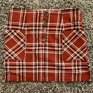 Nectar Clothing Rust Brown and Cream Plaid Button Cotton Mini Skirt, Size Medium